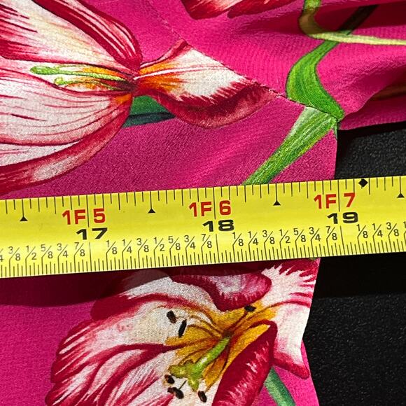 Catherine Prevost Women's Pink Floral Silk Ruffle Bell Sleeve Blouse Size Small - Picture 4 of 7